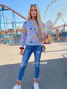 Disney Winnie the Pooh All Over Print Sweatshirt S 4-6 Blue Cozy Pullover